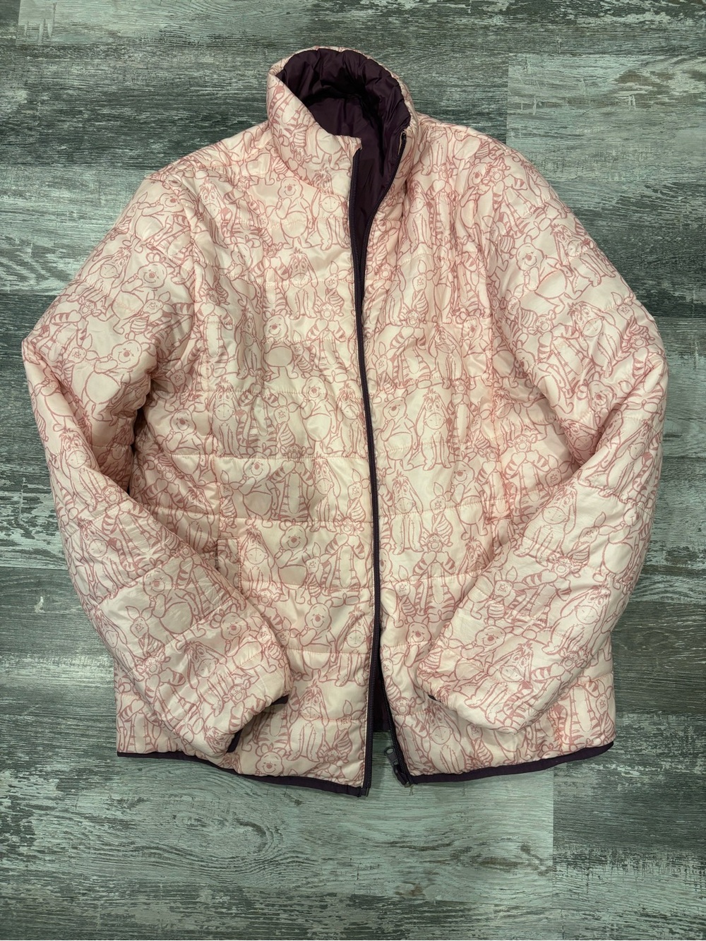 DISNEY store Light Pink Winnie the Pooh Quilted Reversible Jacket